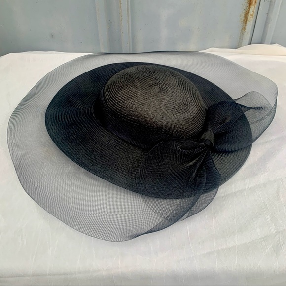 Vintage Black Tilt Hat OS 50s 60s Sonni San Francisco Dior Derby Beetlejuice - Picture 9 of 16